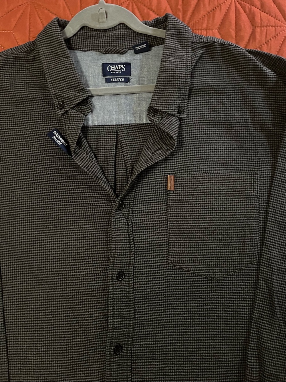Vintage Chaps Men's 3X Navy/Grey Checkered Long Sleeve Polo